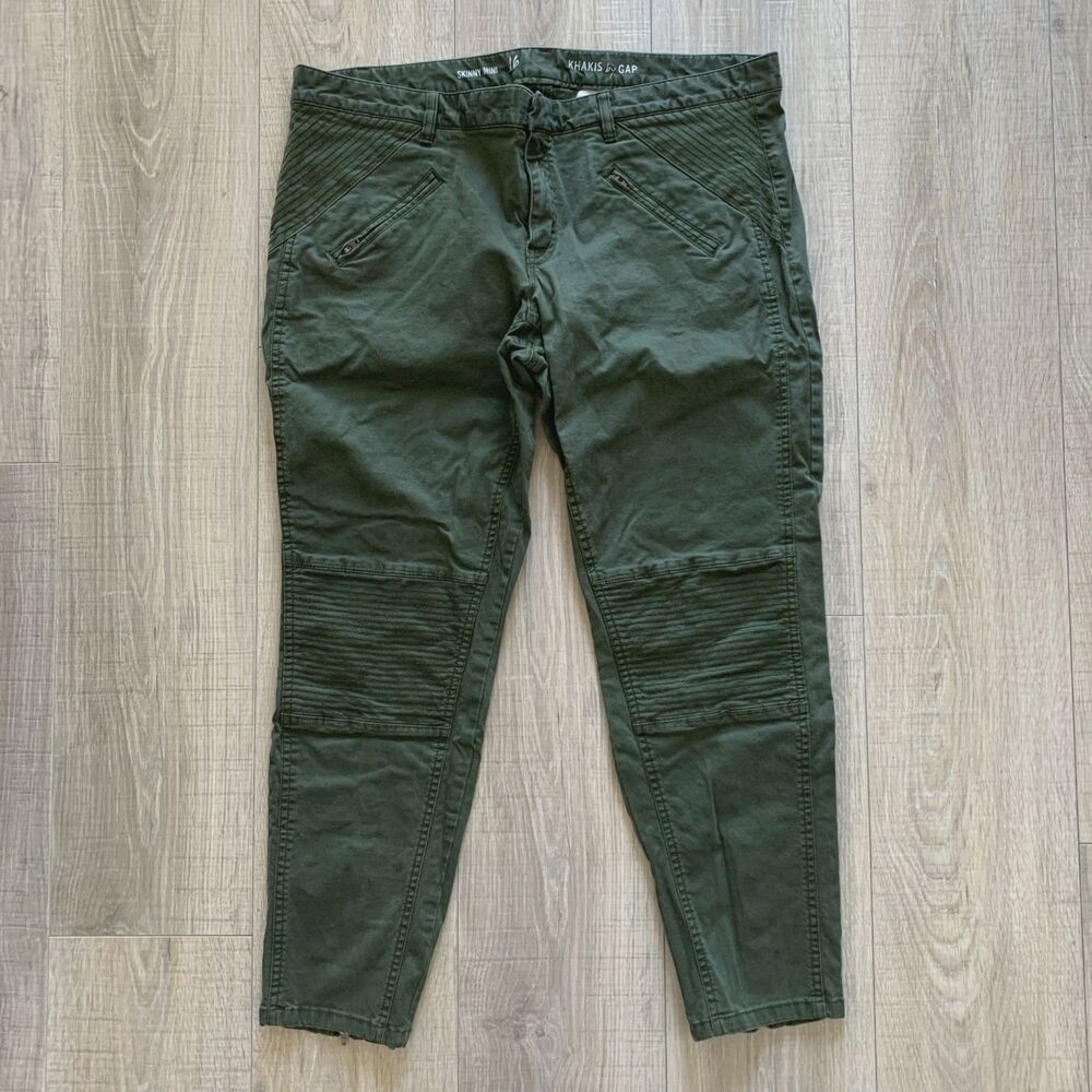 Gap Khakis Pants Skinny Mini Moto Ankle Zipper Green Womens Size 16